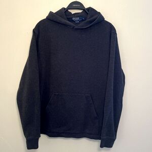 Polo Ralph Lauren VTG 90s Double Knit Pullover Cotton Hoodie, Charcoal Gray- M